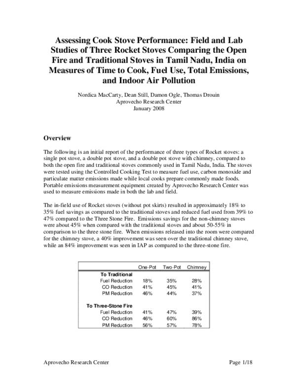 (PDF) Assessing Cook Stove Performance: Field and Lab Studies of Three ...