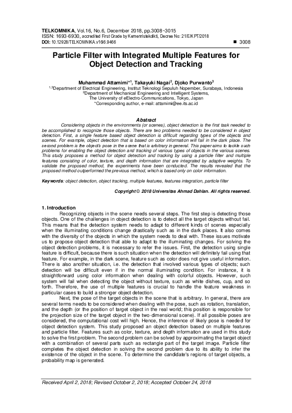 (PDF) Particle Filter with Integrated Multiple Features for Object ...