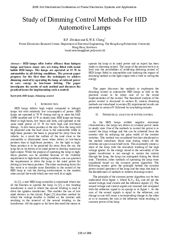 (PDF) Study of Dimming Control Methods For HID Automotive Lamps