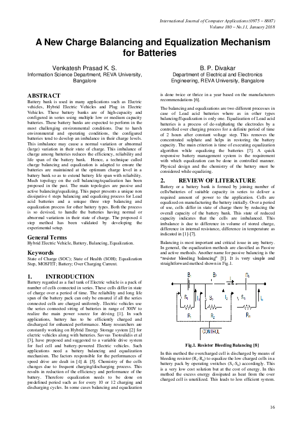 (PDF) A New Charge Balancing and Equalization Mechanism for Batteries