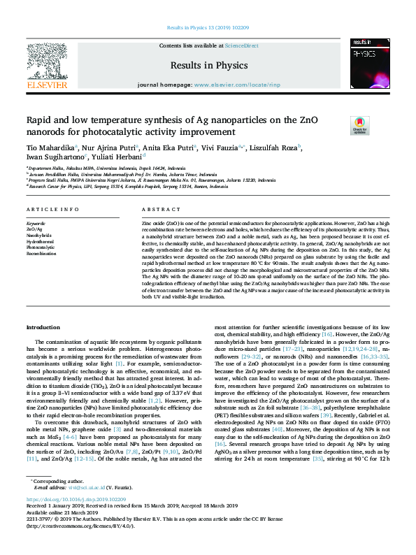 (PDF) Rapid and low temperature synthesis of Ag nanoparticles on the ...