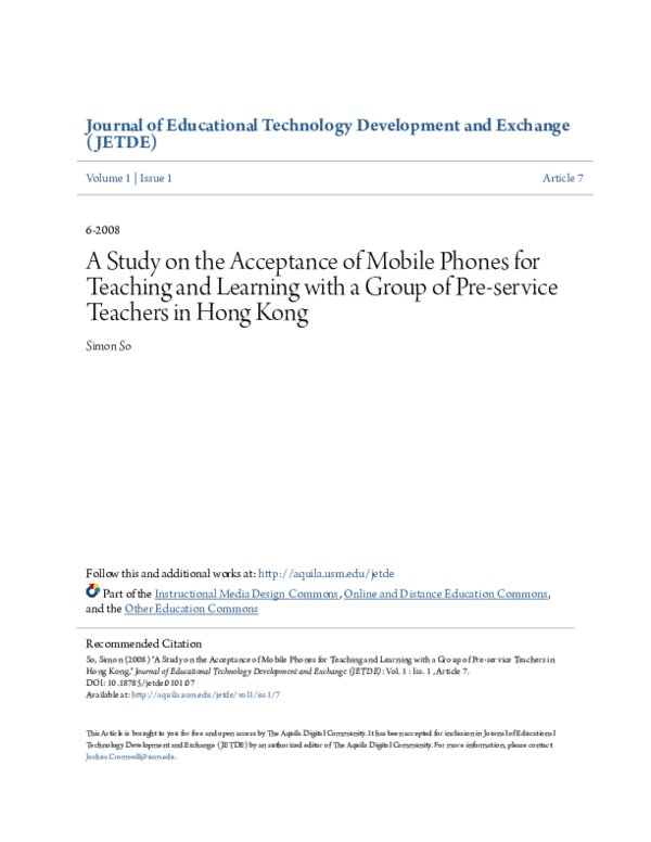 (PDF) A Study on the Acceptance of Mobile Phones for Teaching and ...