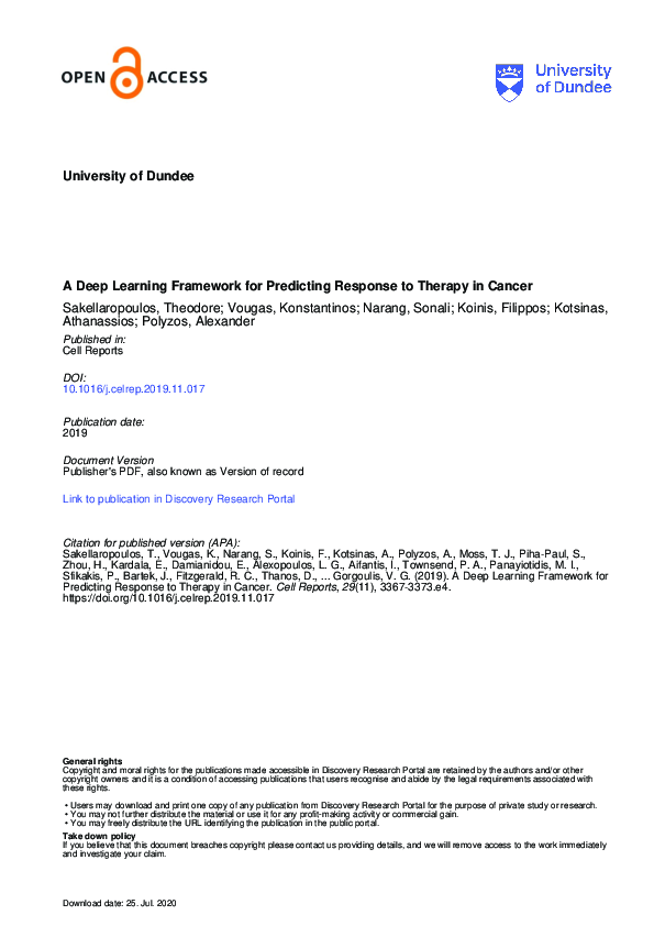 (PDF) A Deep Learning Framework for Predicting Response to Therapy in ...
