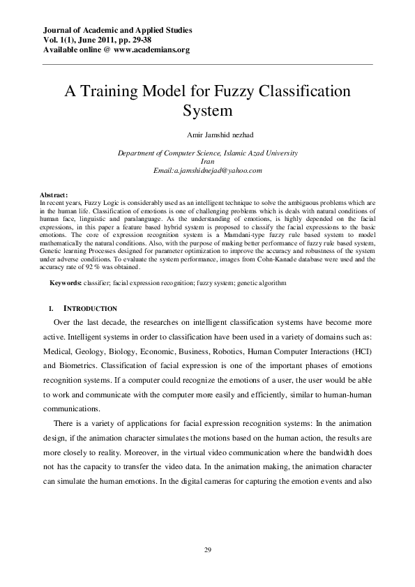 (PDF) A Training Model For Fuzzy Classification System