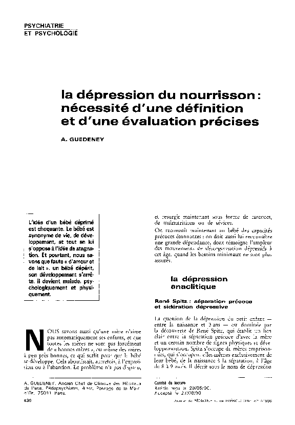 (PDF) La dépression du nourrisson nécessité d'une définition et d'une — free download