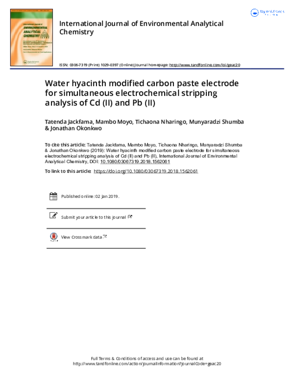 (PDF) Water hyacinth modified carbon paste electrode for simultaneous electrochemical stripping