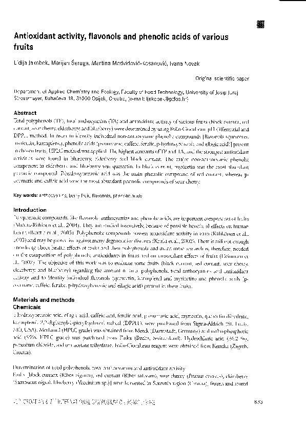 (PDF) Antioxidant activity, flavonols and phenolic acids of various fruits