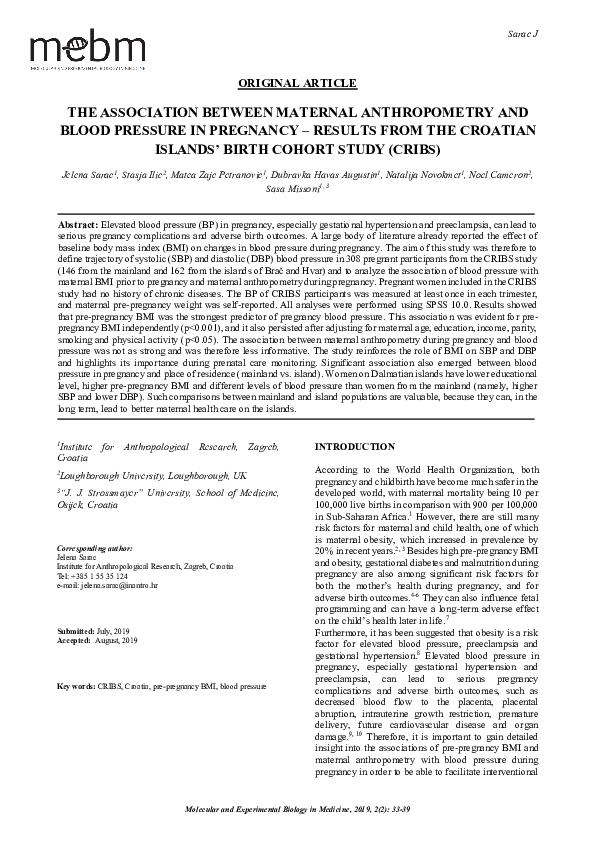 (PDF) The association between maternal anthropometry and blood pressure ...