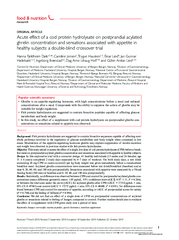 (PDF) Acute effect of a cod protein hydrolysate on postprandial ...