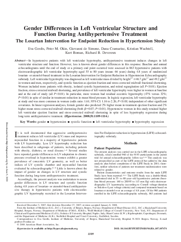(PDF) Gender Differences in Left Ventricular Structure and Function ...
