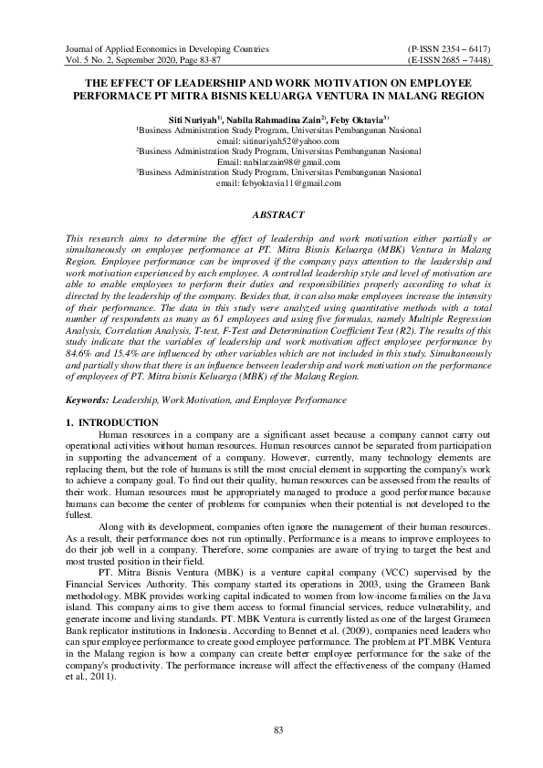 (PDF) The Effect of Leadership and Work Motivation on Employee ...