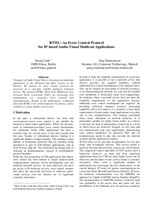 (PDF) RTMC: an error control protocol for IP-based audio-visual ...