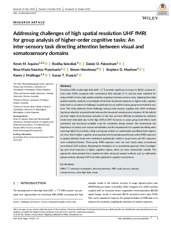 (PDF) Addressing challenges of high spatial resolution UHF fMRI for ...