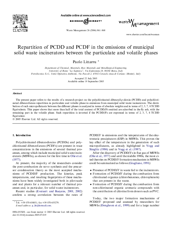 (PDF) Repartition of PCDD and PCDF in the emissions of municipal solid ...