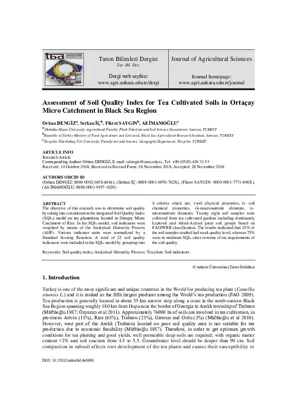 (PDF) Assessment of Soil Quality Index for Tea Cultivated Soils in ...