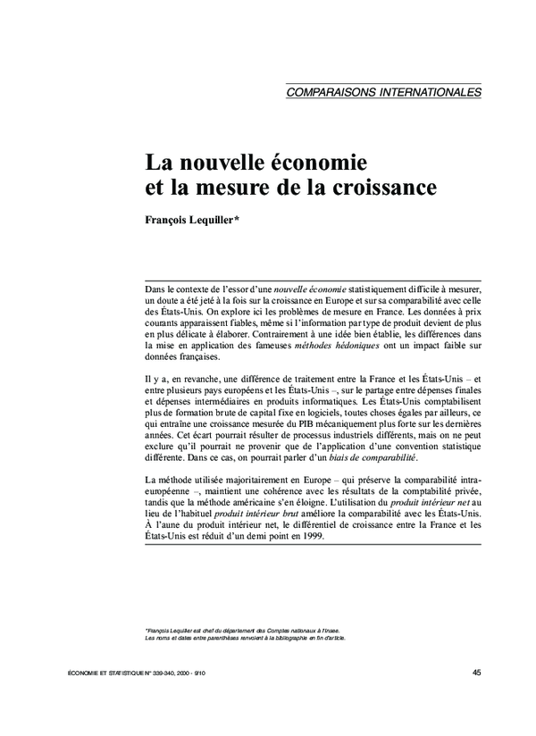 (PDF) La nouvelle économie et la mesure de la croissance du PIB