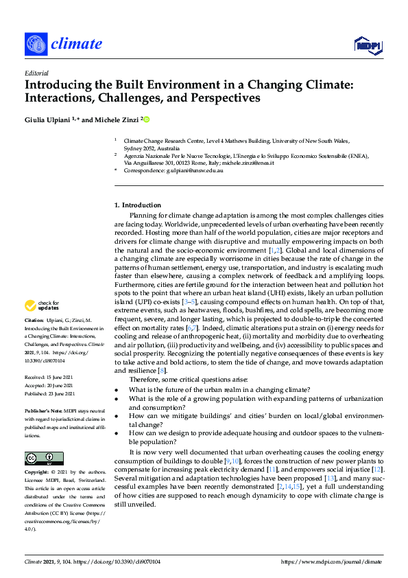 (PDF) Introducing the Built Environment in a Changing Climate ...