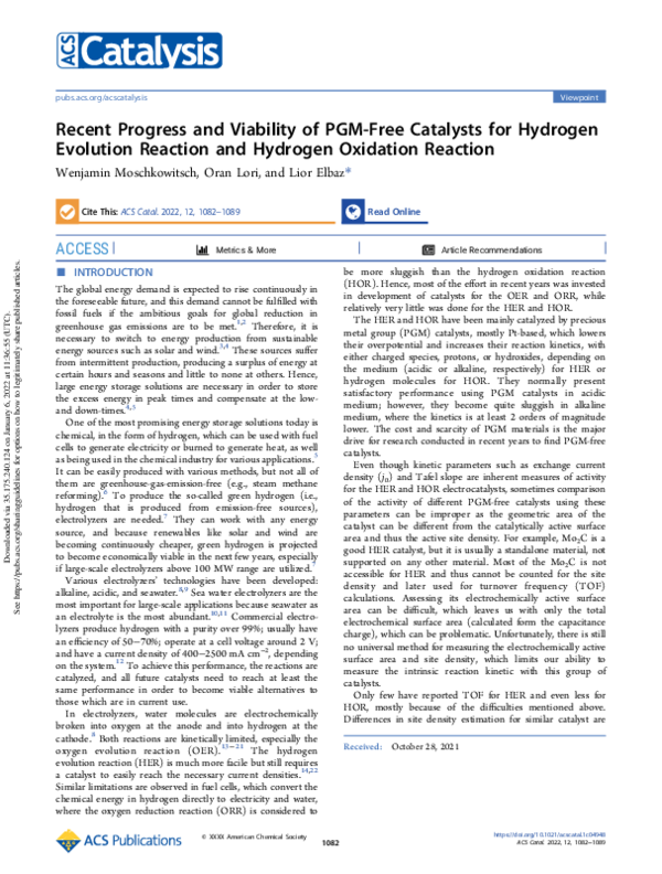 (PDF) Recent Progress and Viability of PGM-Free Catalysts for Hydrogen ...