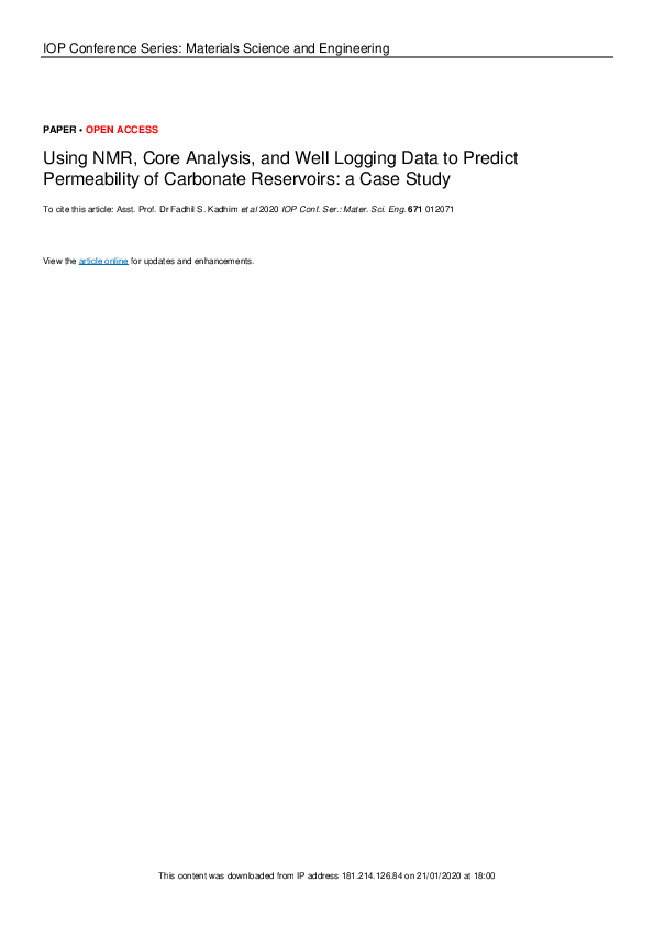 (PDF) Using NMR, Core Analysis, and Well Logging Data to Predict ...