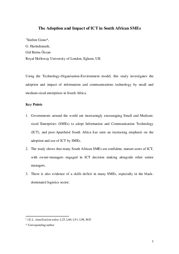 (PDF) The Adoption and Impact of ICT in South African SMEs