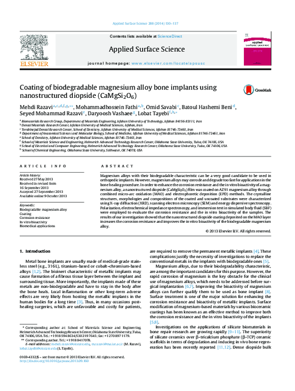 (PDF) Coating of biodegradable magnesium alloy bone implants using ...