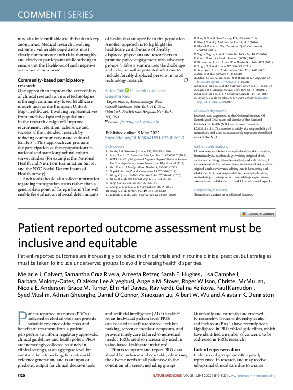 (PDF) Patient reported outcome assessment must be inclusive and equitable