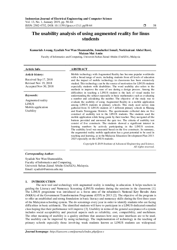 (PDF) The usability analysis of using augmented reality for linus students