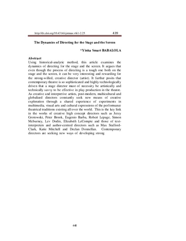 (PDF) The Dynamics of Directing for the Stage and the Screen Oluyinka
