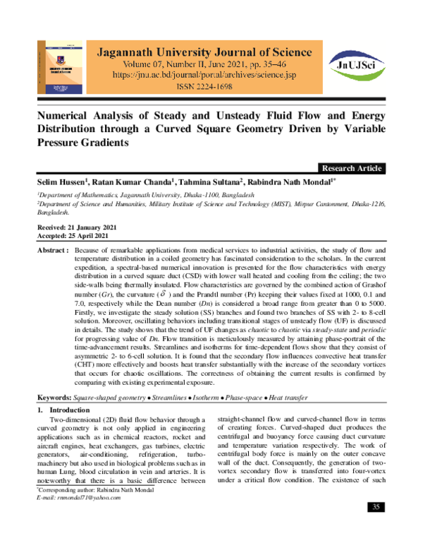 (PDF) Numerical Analysis of Steady and Unsteady Fluid Flow and Energy ...