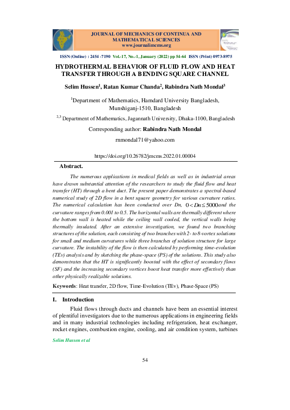 (PDF) Hydrothermal Behavior of Fluid Flow and Heat Transfer Through a ...