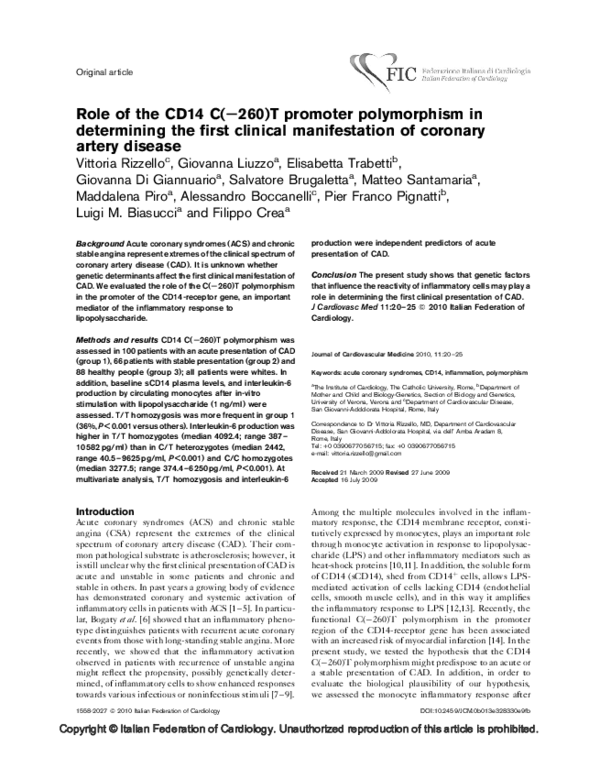 (PDF) Role of the CD14 C(-260)T promoter polymorphism in determining ...