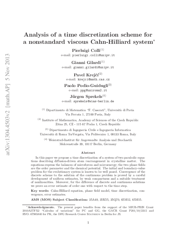 (PDF) Analysis of a time discretization scheme for a nonstandard ...
