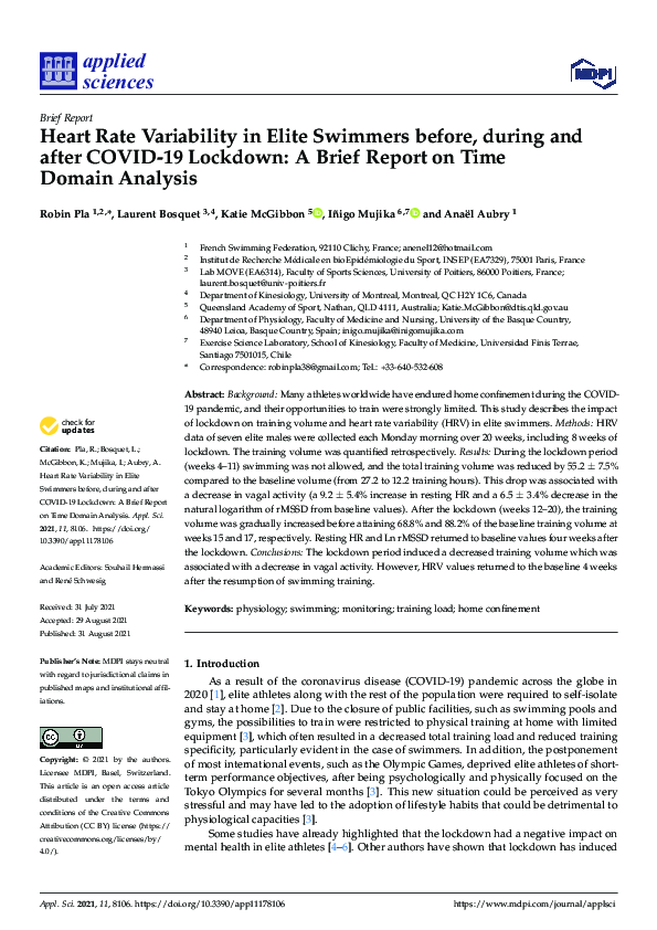 (PDF) Heart Rate Variability in Elite Swimmers before, during and after ...