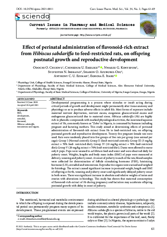 (PDF) Effect of perinatal administration of flavonoidrich extract from