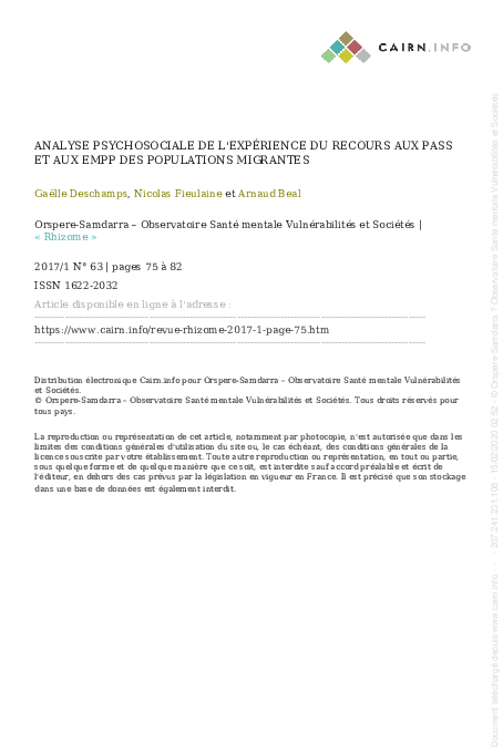 (PDF) Analyse psychosociale de l'exp rience du recours aux Pass et aux ...