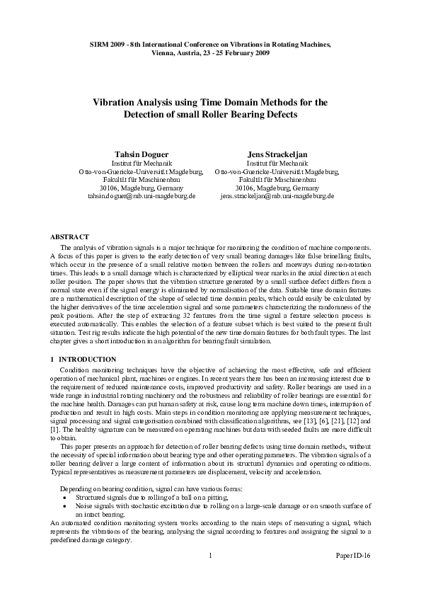 (PDF) Vibration Analysis using Time Domain Methods for the Detection of ...