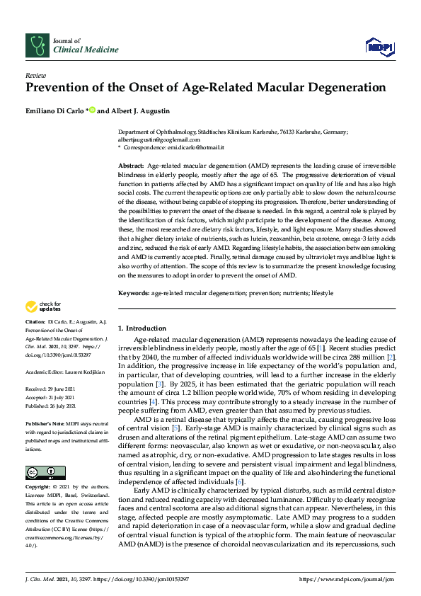 (PDF) Prevention of the Onset of Age-Related Macular Degeneration
