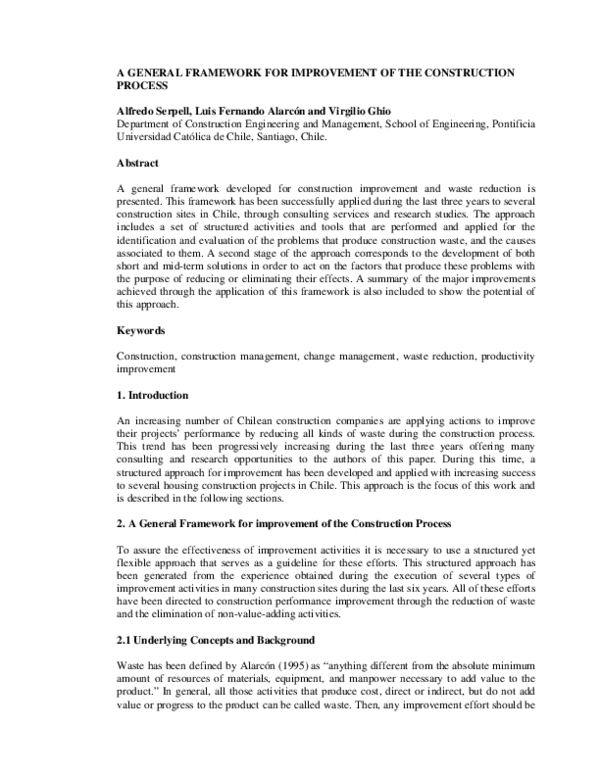(PDF) A General Framework for Improvement of the Construction Process