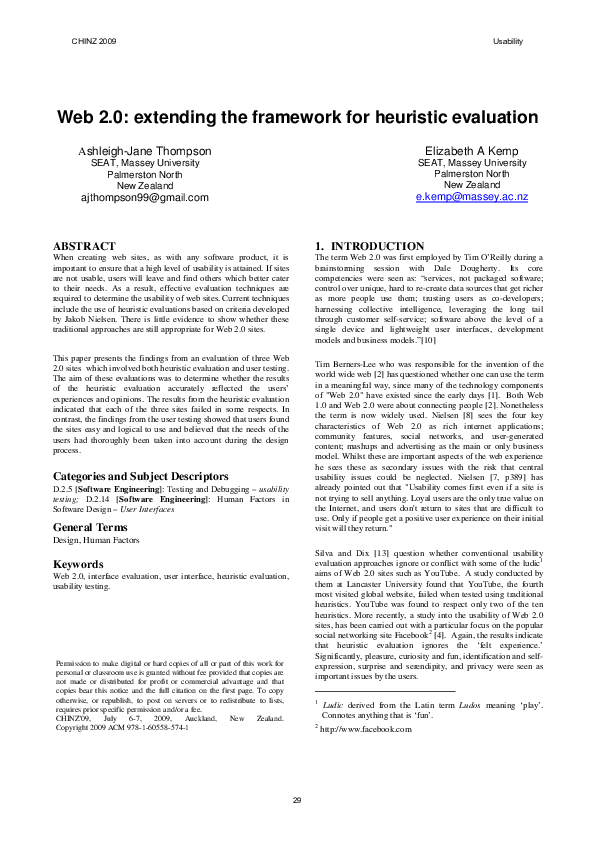Web 2.0: extending the framework for heuristic evaluation