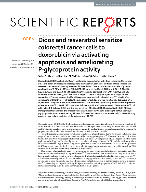 (PDF) Didox and resveratrol sensitize colorectal cancer cells to ...
