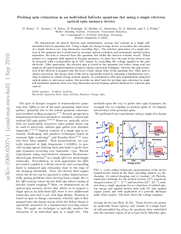 (PDF) Probing spin relaxation in an individual InGaAs quantum dot using ...
