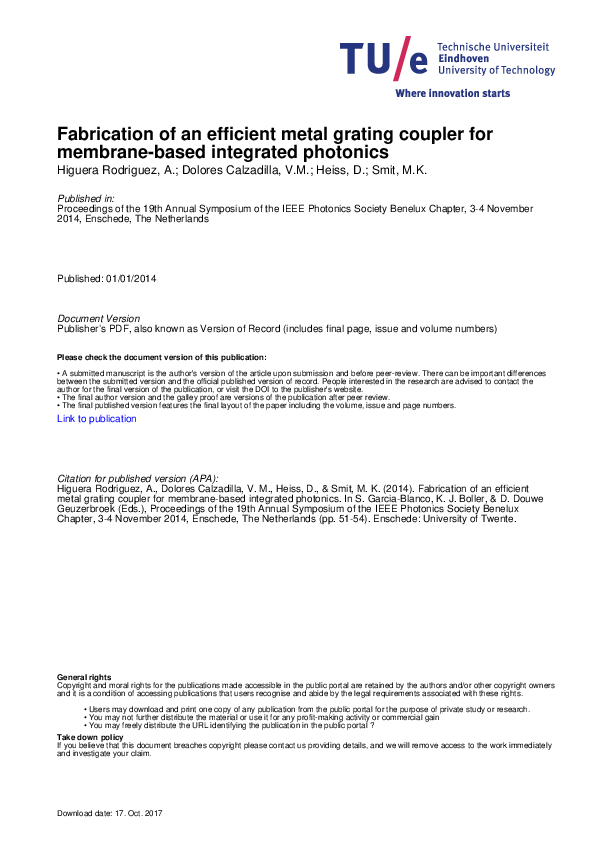 (PDF) Efficient metal grating coupler for membrane-based integrated ...