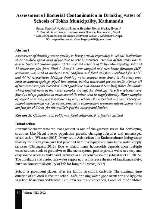(PDF) Assessment of Bacterial Contamination in Drinking water of ...