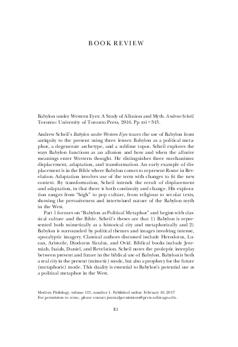 (PDF) Babylon under Western Eyes: A Study of Allusion and Myth. Andrew ...