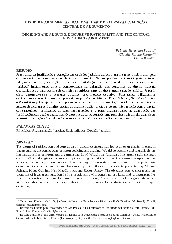 (PDF) Decidir e Argumentar: Racionalidade Discursiva e a Função Central ...