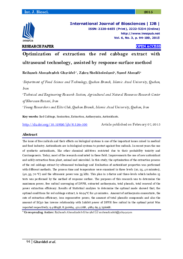(PDF) Optimization of extraction the red cabbage extract with ...