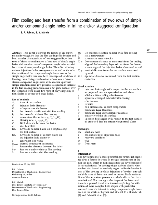 (PDF) Film cooling and heat transfer from a combination of two rows of ...