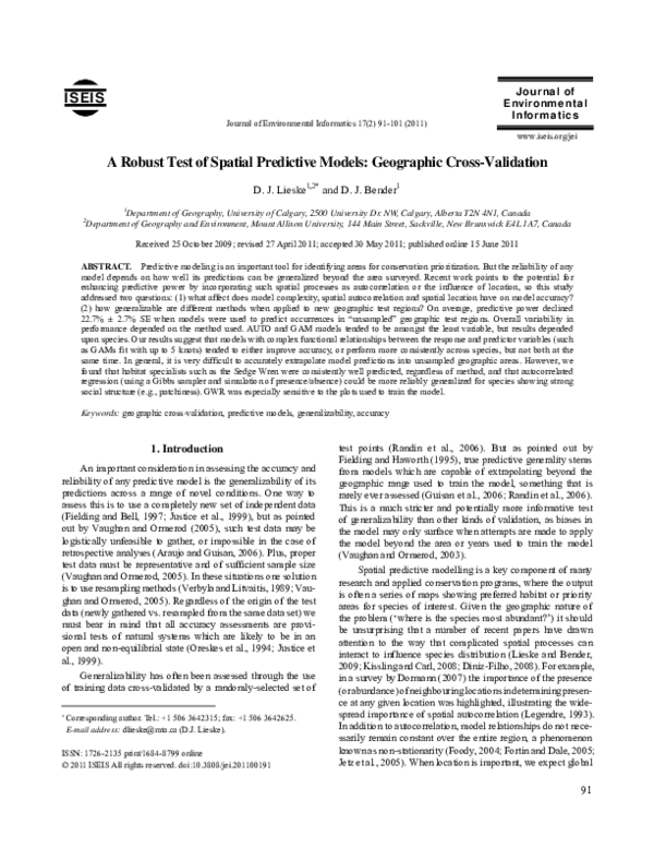 (PDF) A Robust Test of Spatial Predictive Models: Geographic Cross ...
