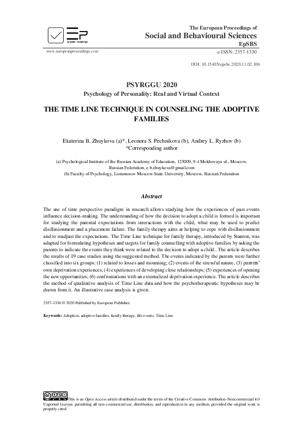 (PDF) The Time Line Technique In Counseling The Adoptive Families