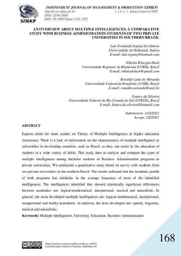 (PDF) An overview about multiple intelligences: a comparative study ...